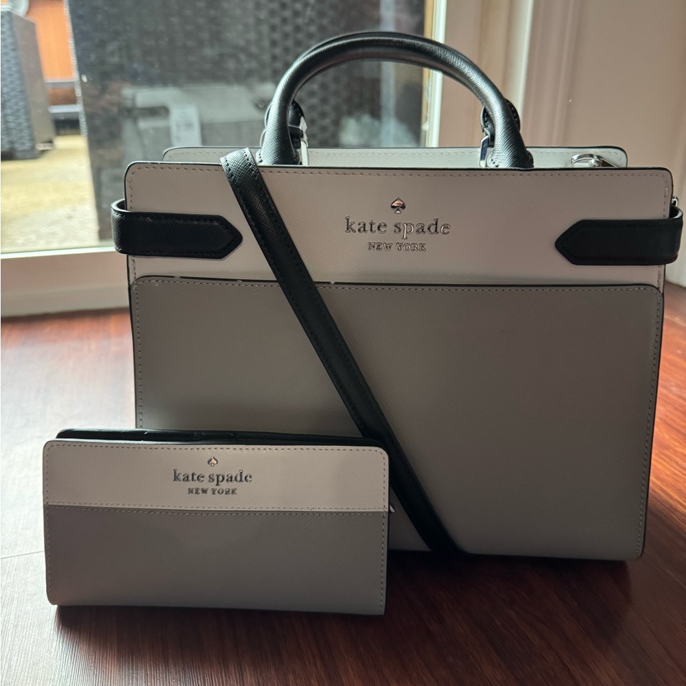 Kate Spade Gray and Black Satchel with Wallet